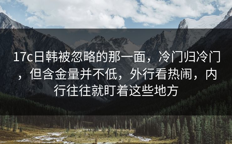 17c日韩被忽略的那一面，冷门归冷门，但含金量并不低，外行看热闹，内行往往就盯着这些地方