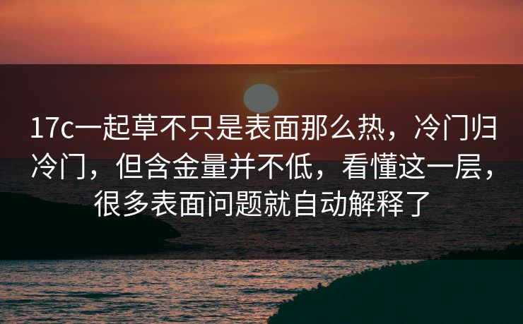 17c一起草不只是表面那么热,冷门归冷门,但含金量并不低,看懂这一层,很多表面问题就自动解释了 17c一起草不只是表面那么热,冷门归冷门,但含金量并不低,看懂这一层,很多表面问题就自动解释了