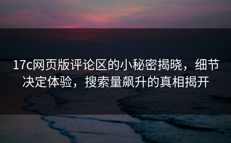 17c网页版评论区的小秘密揭晓，细节决定体验，搜索量飙升的真相揭开
